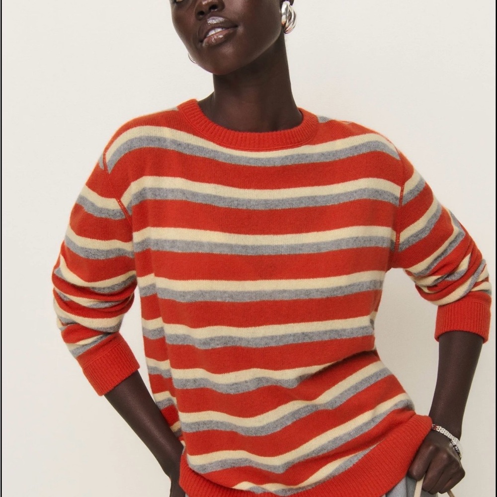 Reformation Cashmere Boyfriend  sweater Red and Gray Striped